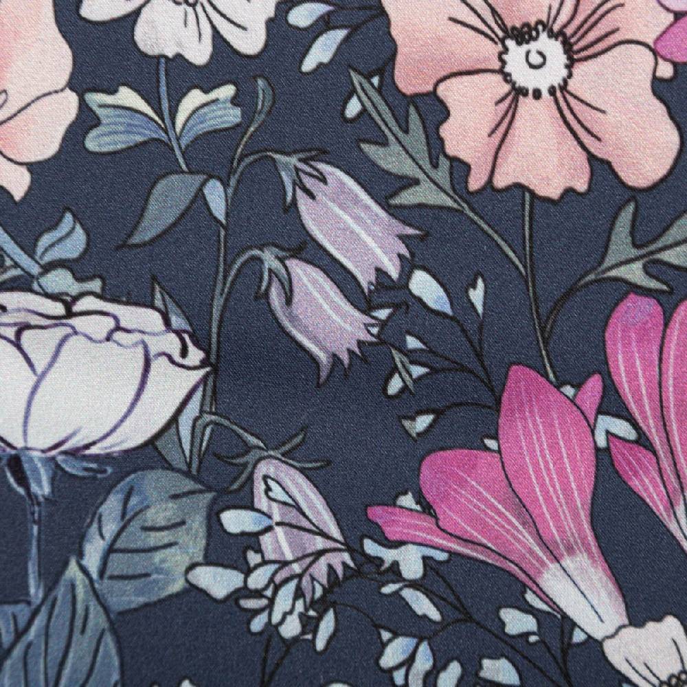 Schöner Leben Softshell Stoff mit Fleece-Rückseite Digital Flowers navy rosa 148cm Breite Fabrikverkauf