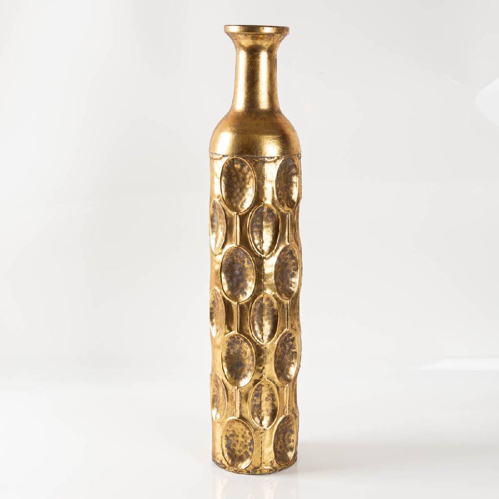 Schöner Leben Vase Flasche aus Metall Reliefstruktur Gold von Countryfield 14x14x66,5cm