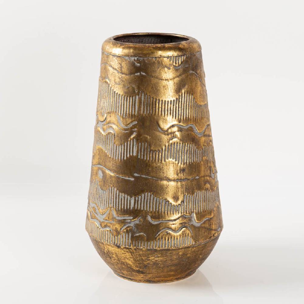 Schöner Leben Vase aus Metall Reliefstruktur Gold von Countryfield 18,5x18,5x32,5cm