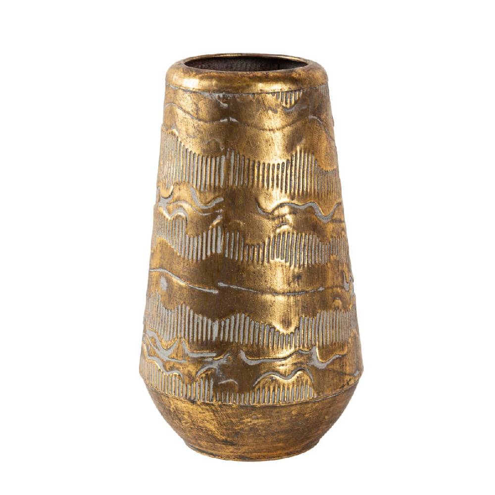Schöner Leben Vase aus Metall Reliefstruktur Gold von Countryfield 18,5x18,5x32,5cm Hotsell