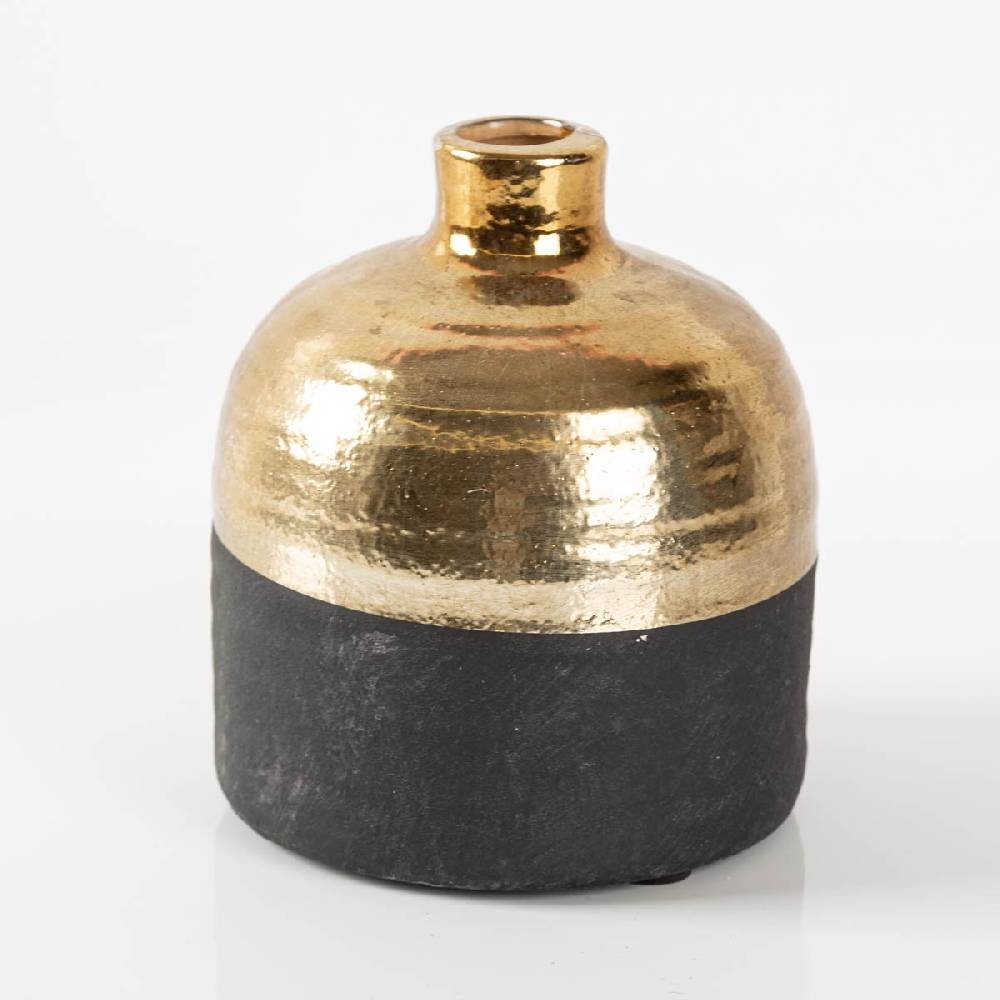 Schöner Leben Dekovase Terri aus Keramik in Schwarz und Gold von Countryfield 10,5x10,5x12cm