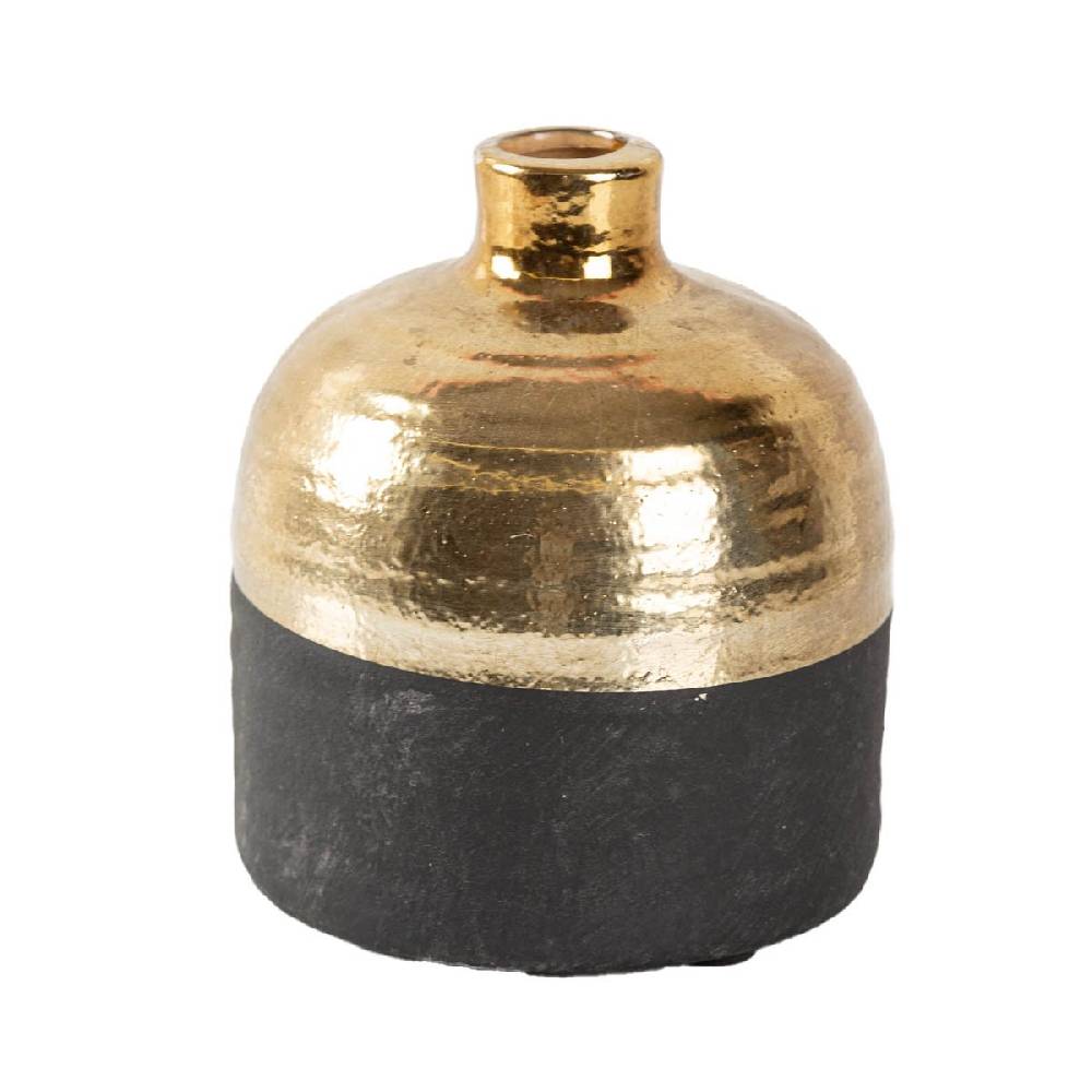 Schöner Leben Dekovase Terri aus Keramik in Schwarz und Gold von Countryfield 15x15x17cm Schlussverkauf