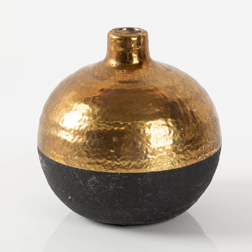 Schöner Leben Dekovase Terri aus Keramik rund in Schwarz und Gold von Countryfield 16,5x16,5x17cm