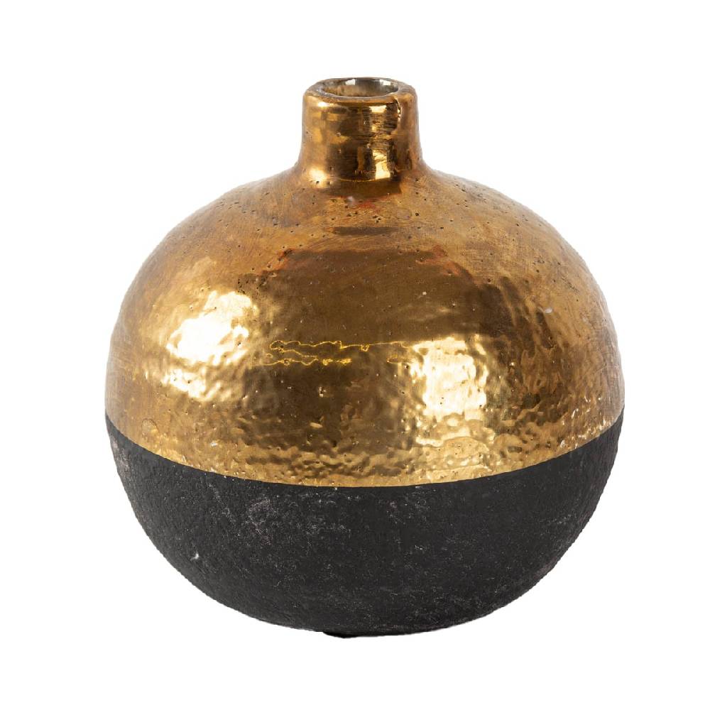 Schöner Leben Dekovase Terri aus Keramik rund in Schwarz und Gold von Countryfield 16,5x16,5x17cm Günstiger Verkauf