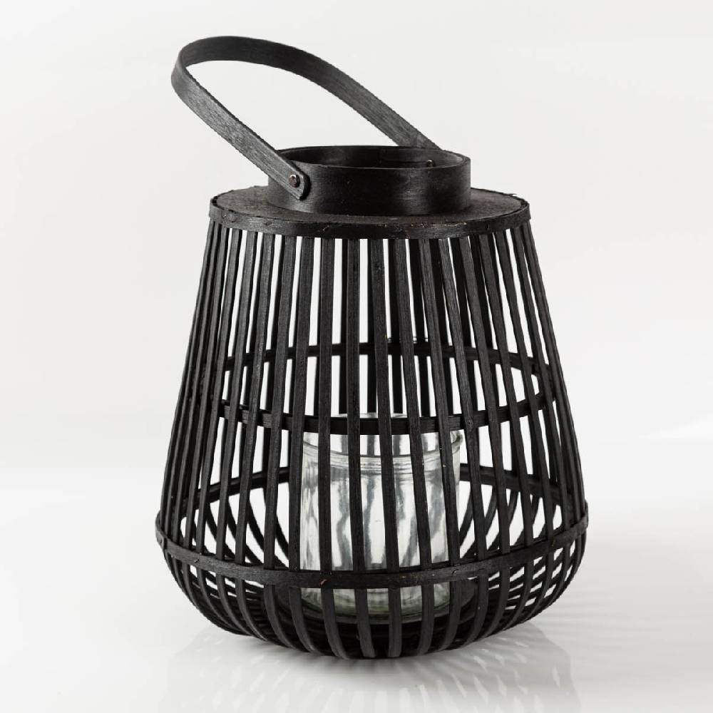 Schöner Leben Laterne aus Bambus mit Henkel und Glaseinsatz 31x31x34cm schwarz von Countryfield