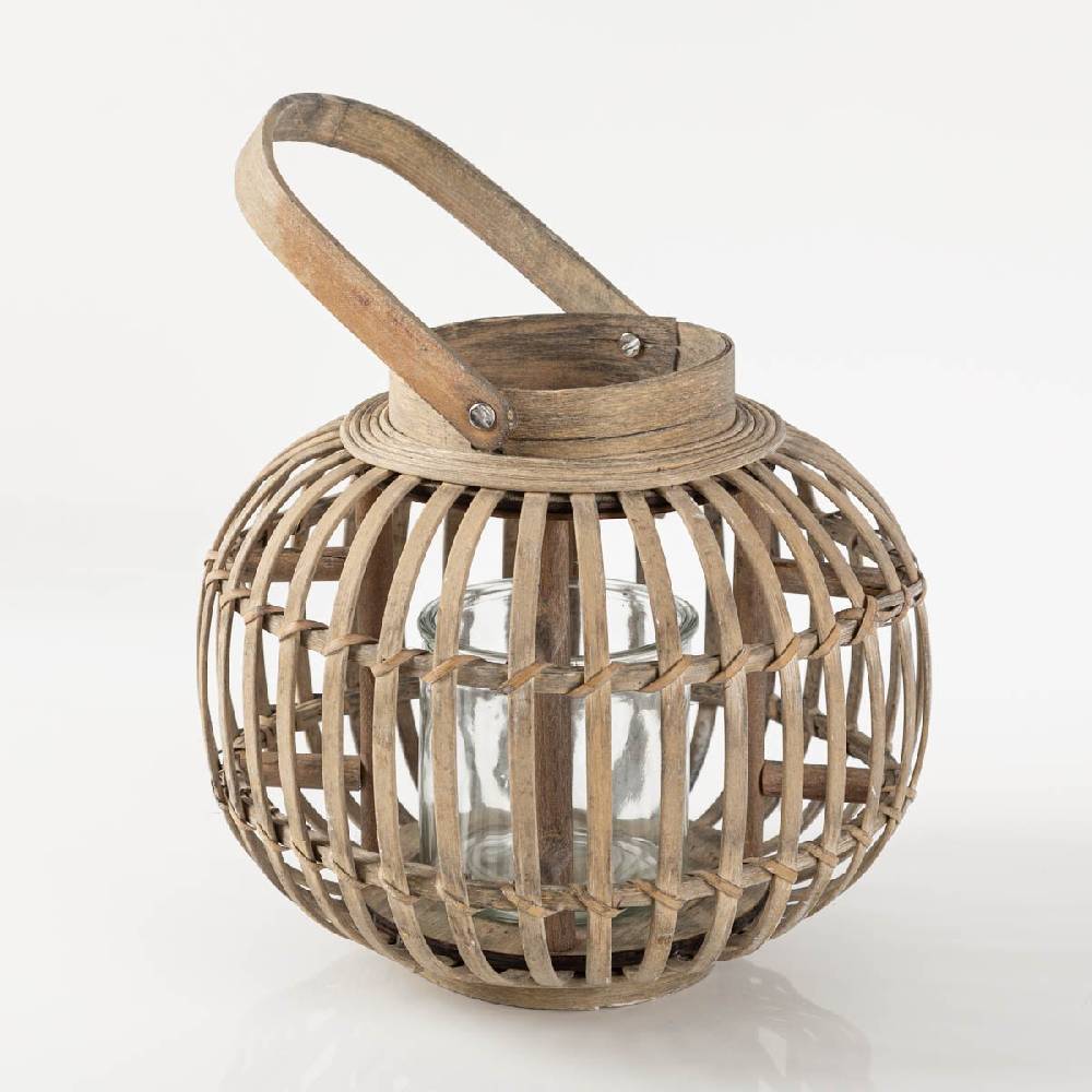 Schöner Leben Laterne aus Bambus mit Henkel und Glaseinsatz 26x26x22cm natur-grau von Countryfield