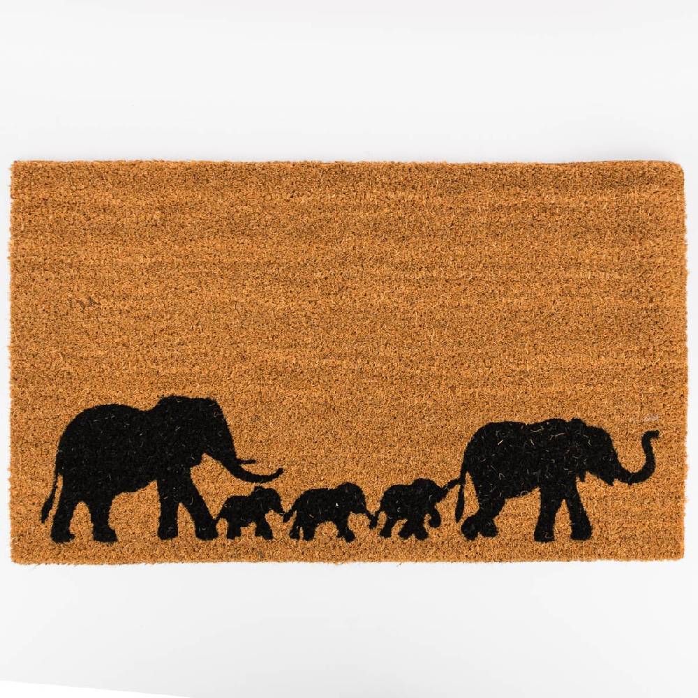 Schöner Leben Clayre & Eef Fußmatte Elefanten Kokosnussfaser Kunststoff natur braun schwarz 75x45x1cm