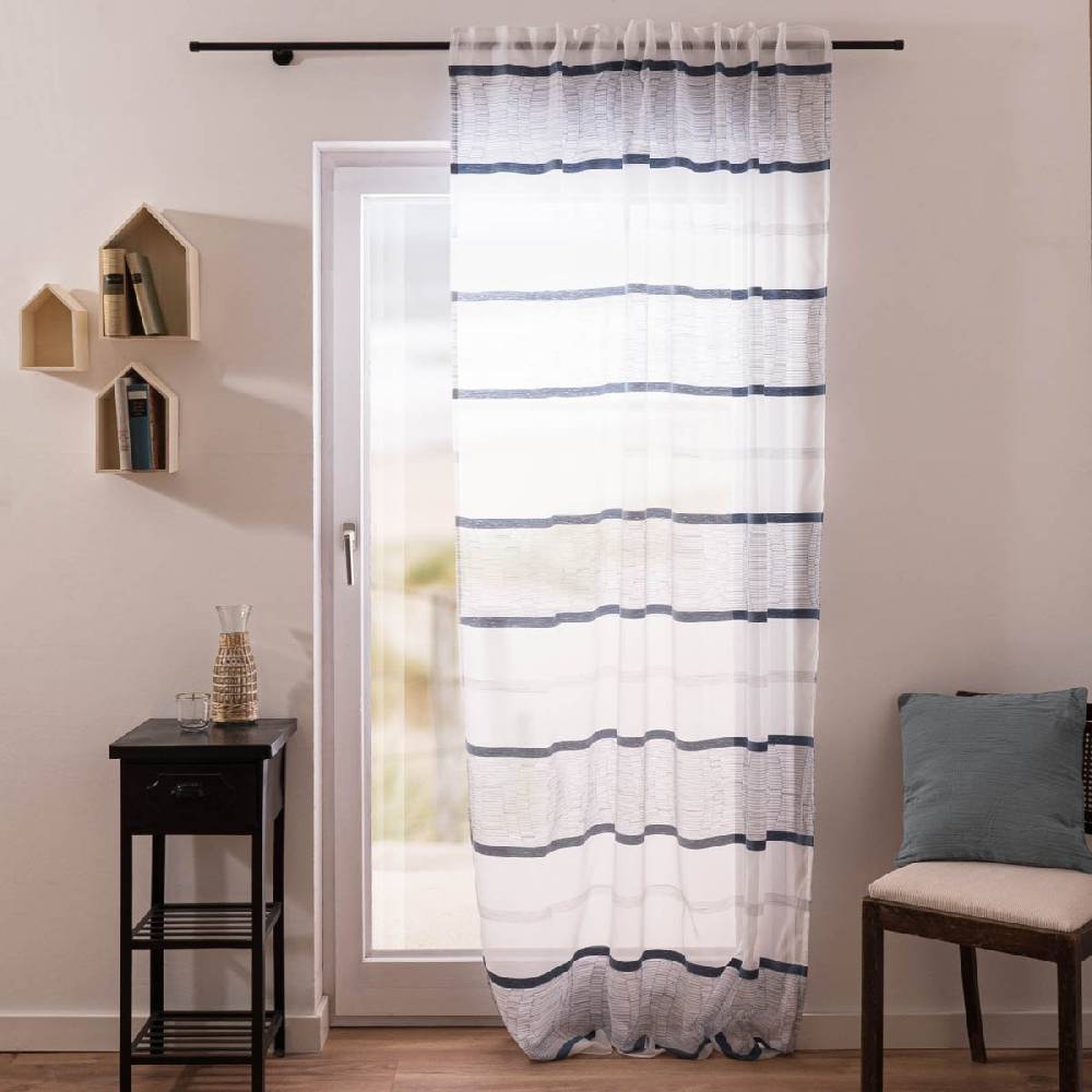 Schöner Leben Gardine Emiliana verdeckte Schlaufen Scherli Streifen weiß blau 144x245cm (BxH)