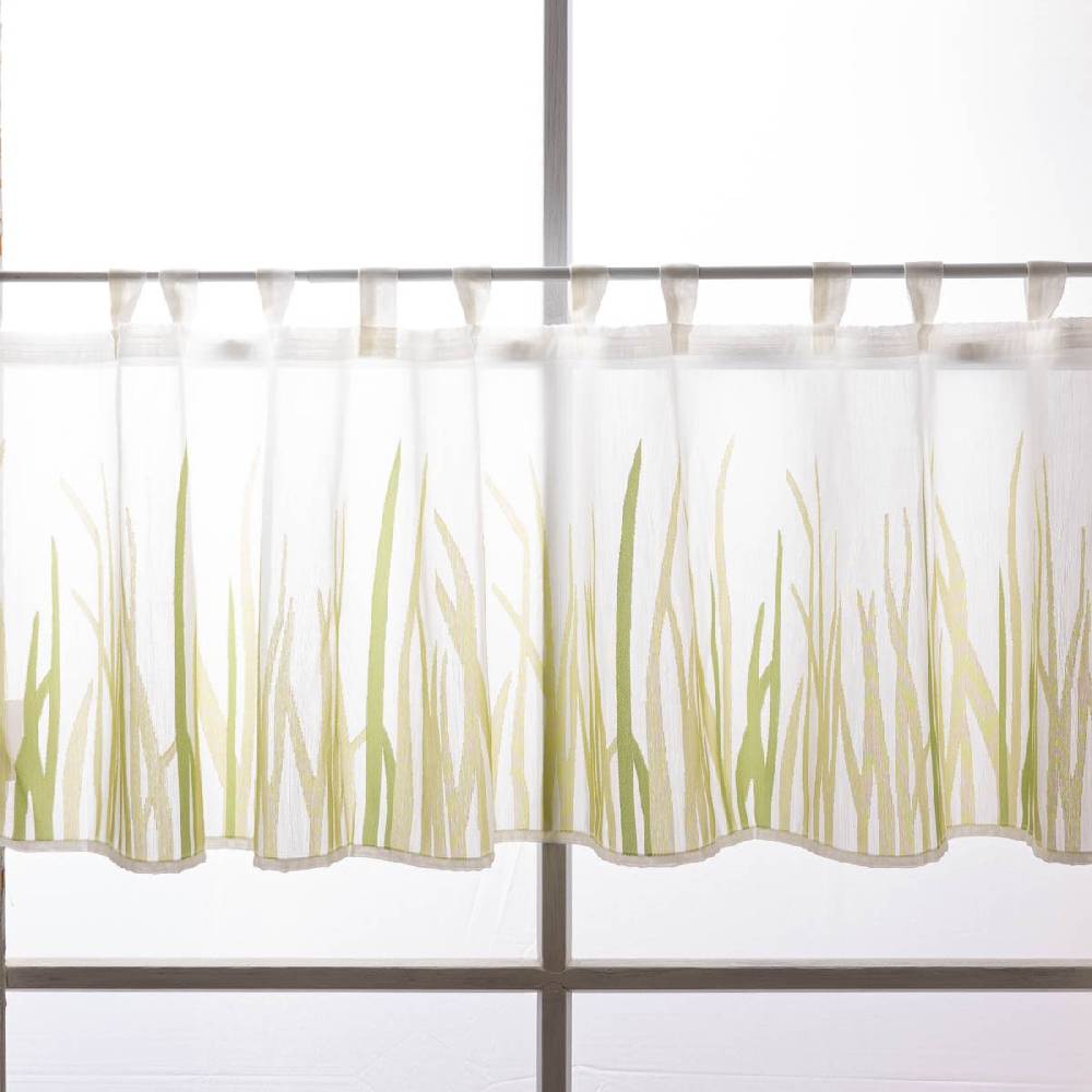 Schöner Leben Scheibengardine Breeze transparente Meterware mit Schlaufen Gräser wollweiß grün 46cm Höhe