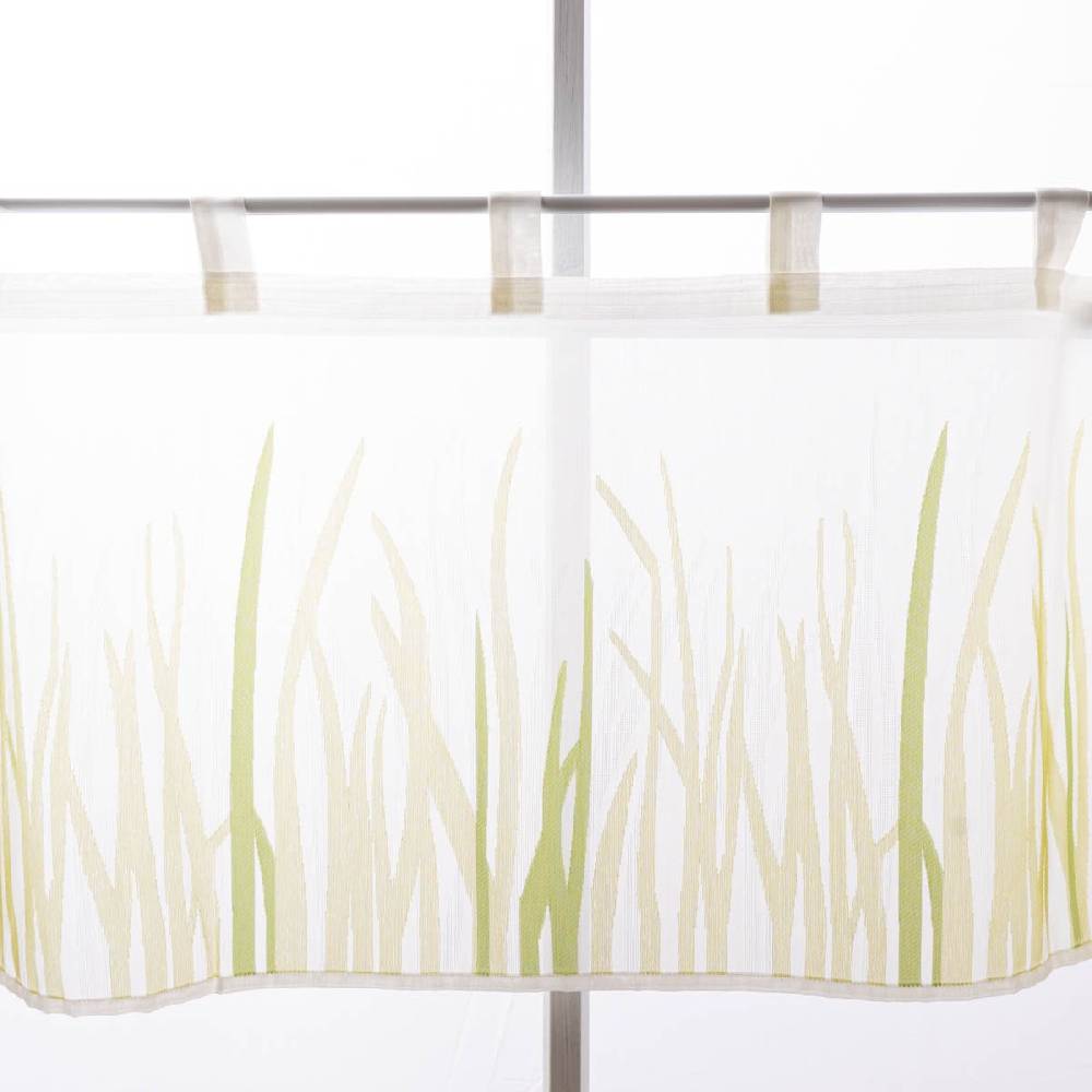 Schöner Leben Scheibengardine Breeze transparente Meterware mit Schlaufen Gräser wollweiß grün 46cm Höhe Auslauf