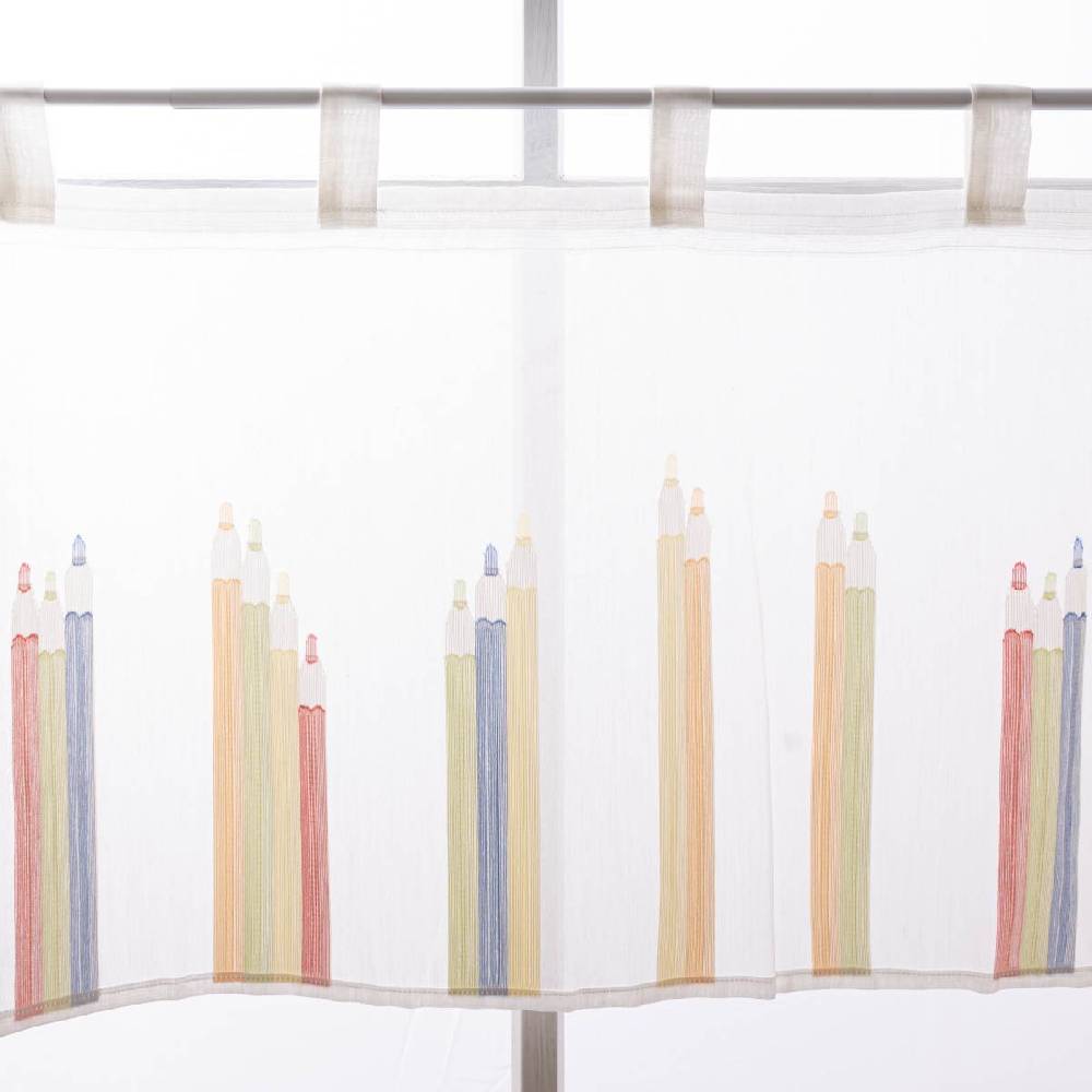 Schöner Leben Scheibengardine Kinderzimmer transparente Meterware mit Schlaufen Stifte wollweiß bunt 46cm Höhe