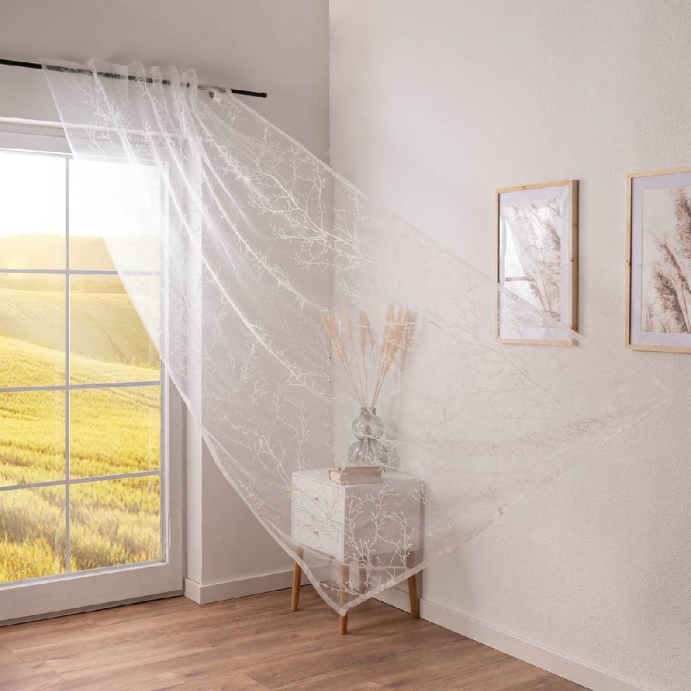 Schöner Leben Gardine Inverno My Style Ausbrenner mit verdeckten Schlaufen transparent Äste wollweiß 140cmx255cm