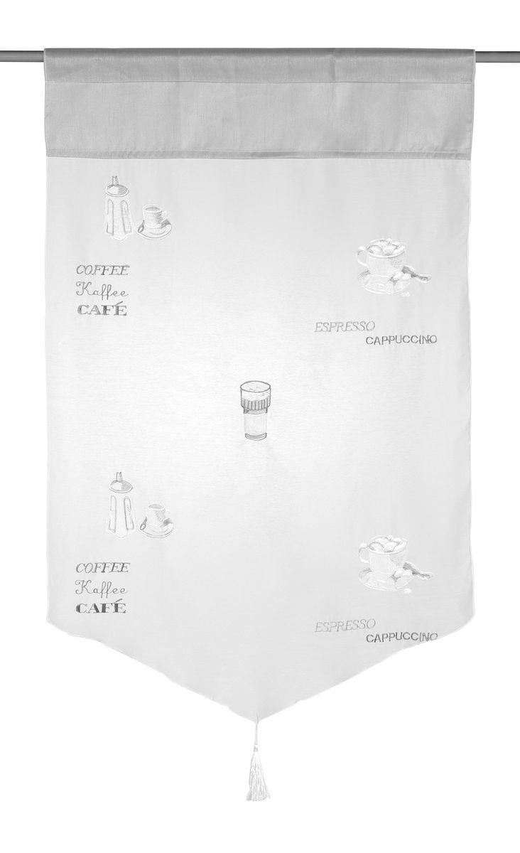 Schöner Leben Scheibengardine Espresso transparent Stickerei weiß grau 60cmx90cm (BxH)