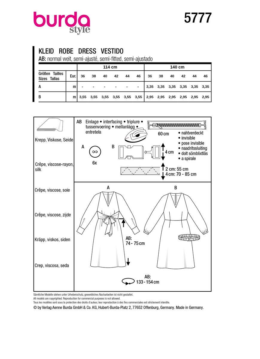Schöner Leben Burda Schnittmuster 5777 Damen Kleid Meist gekauft
