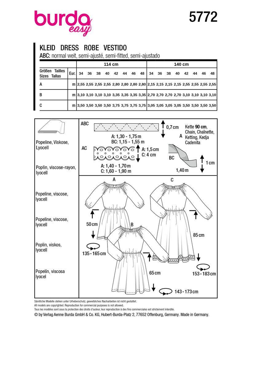 Schöner Leben Burda Schnittmuster 5772 Damen Kleid Auslauf