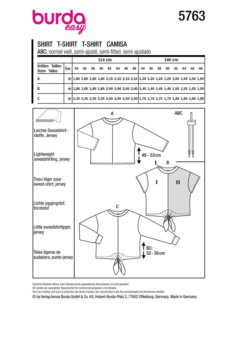Schöner Leben Burda Schnittmuster 5763 Damen Shirt Meist gekauft