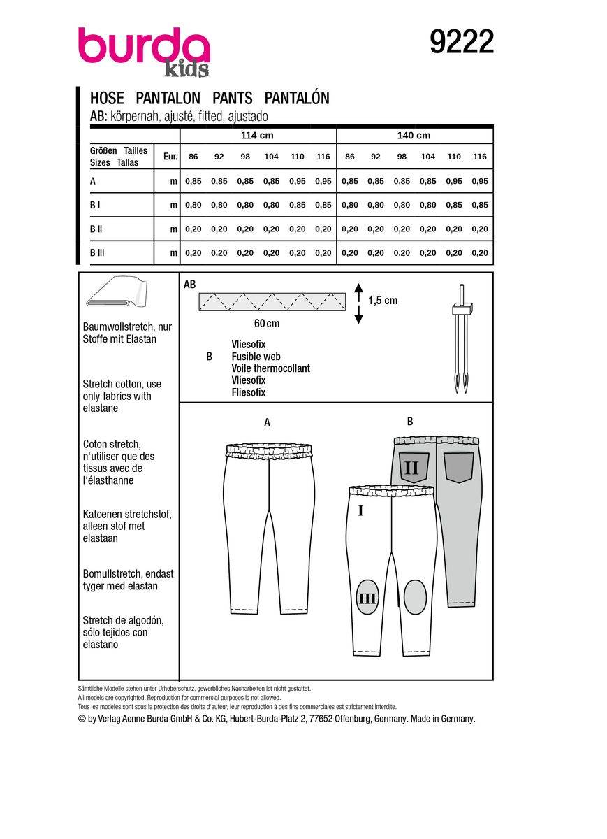 Schöner Leben Burda Schnittmuster 9222 Kinder Hose Angebote