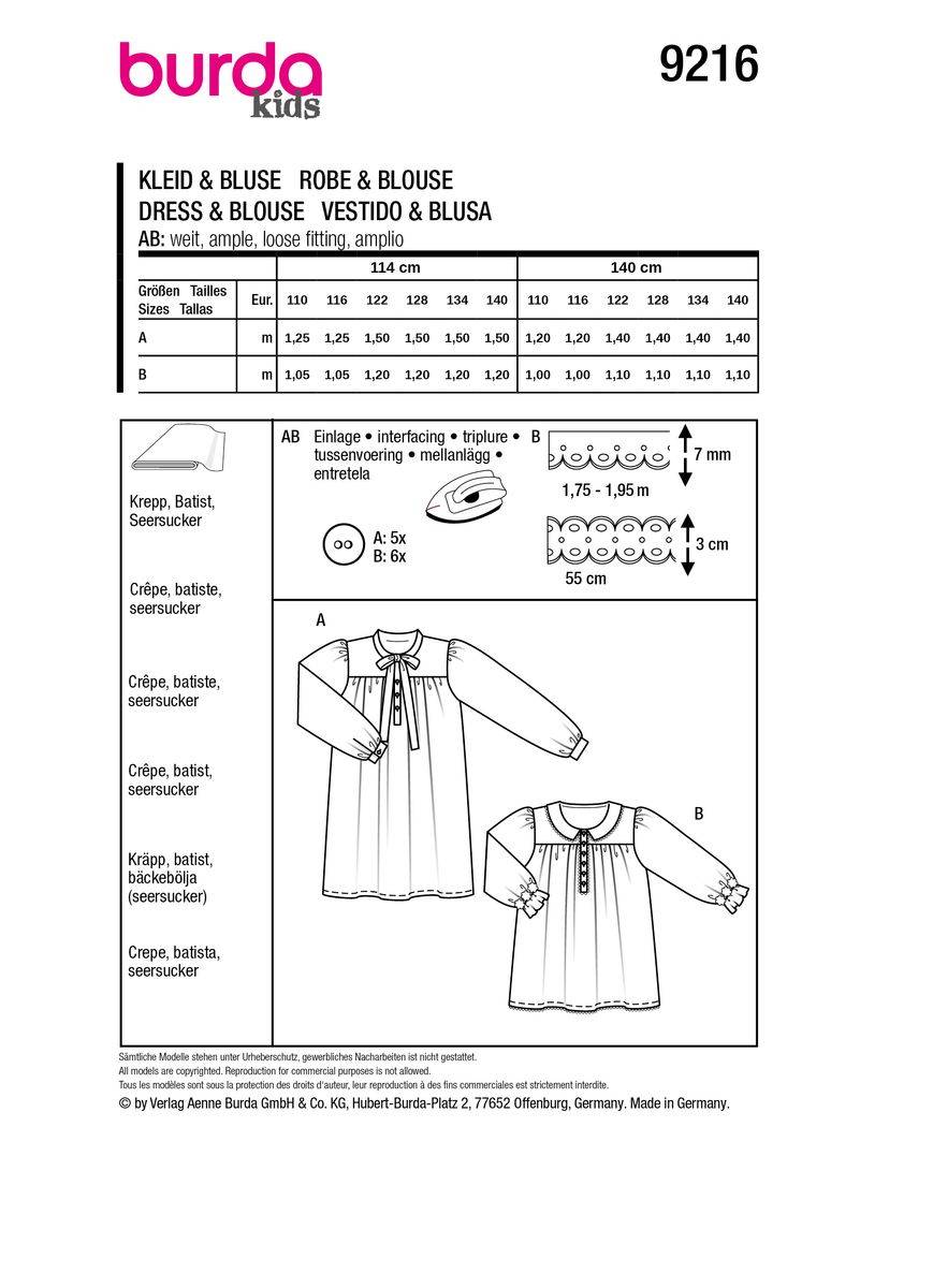 Schöner Leben Burda Schnittmuster 9216 Kinder Kleid & Bluse Meist gekauft