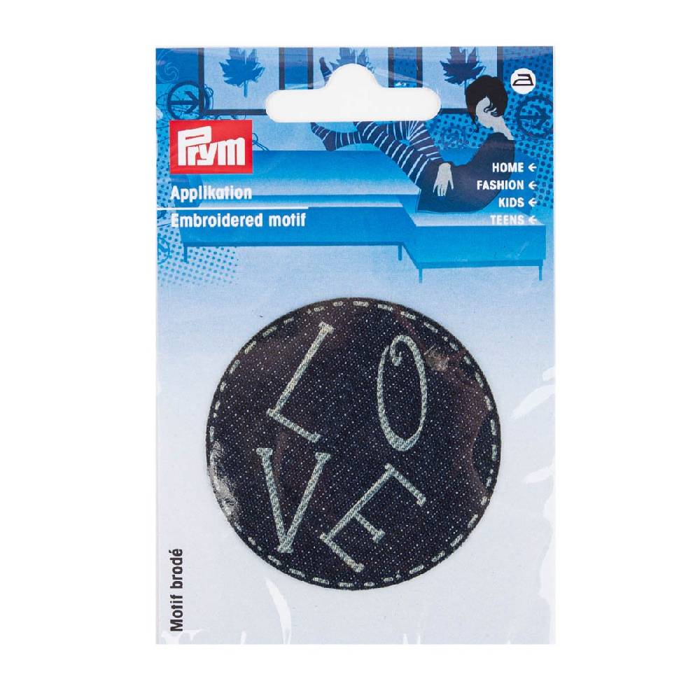 Schöner Leben Applikation LOVE gelasert selbstklebend/aufbügelbar Jeansstoff blau 60mm von Prym
