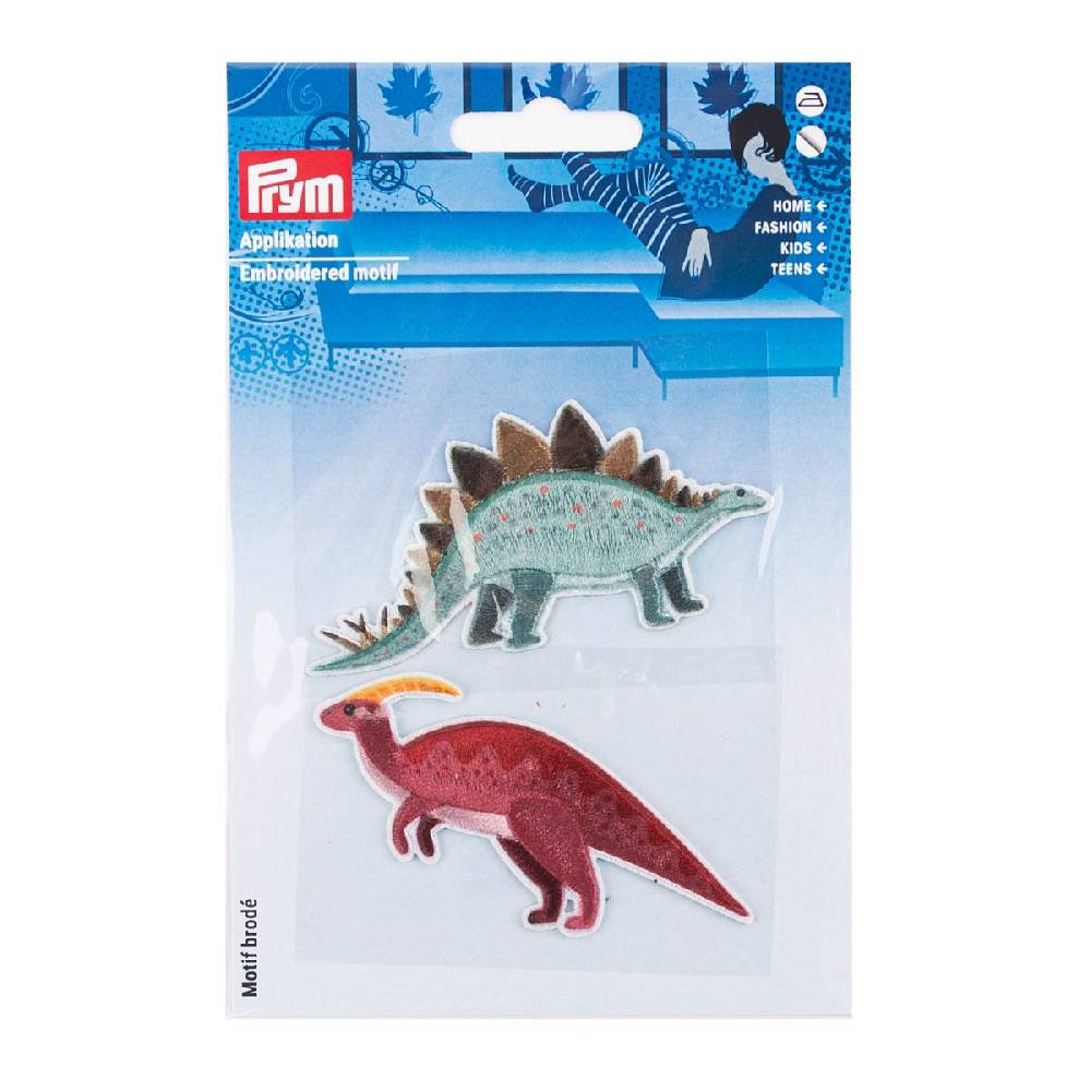 Schöner Leben Applikation Dino selbstklebend/aufbügelbar grün rot 73x45mm von Prym
