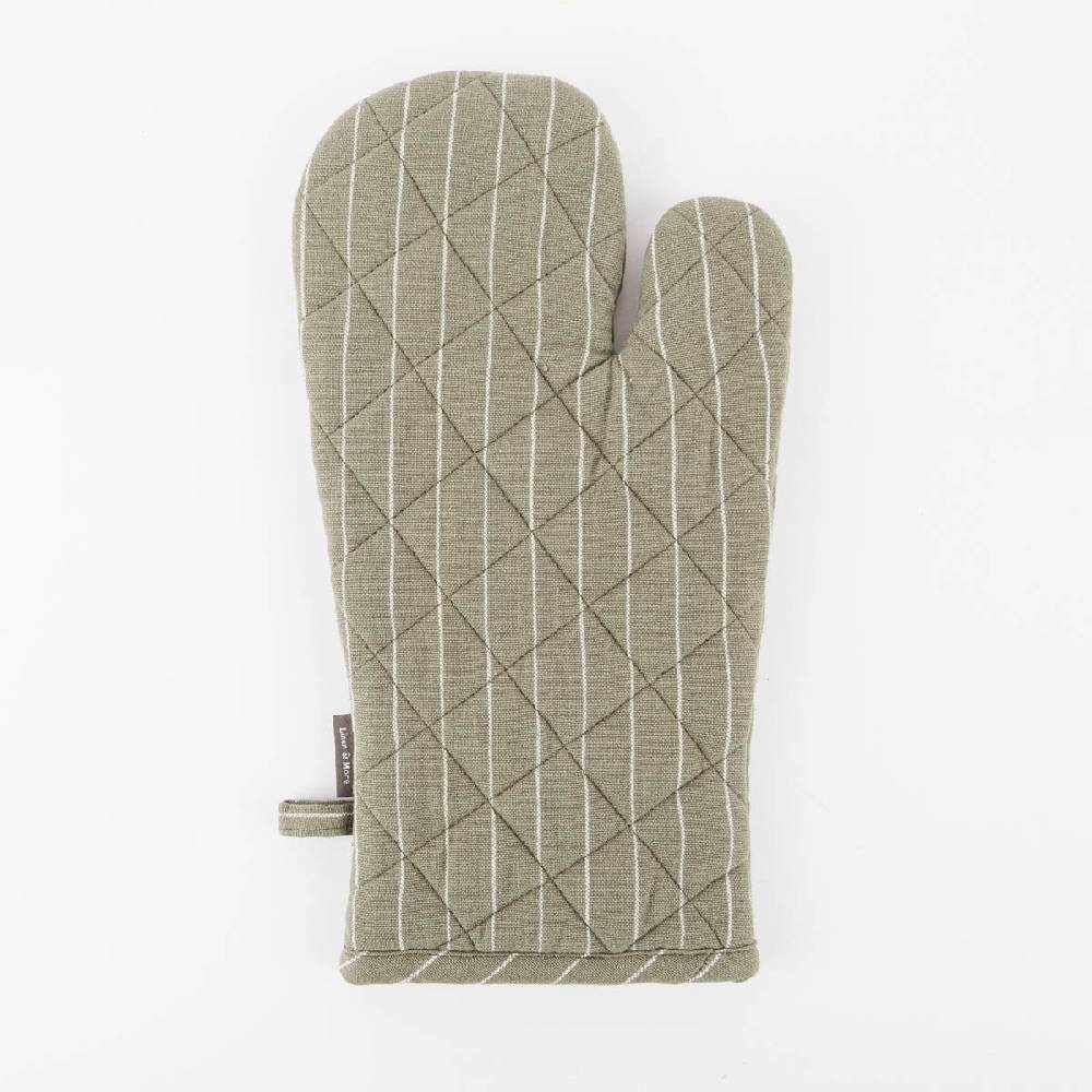 Schöner Leben Ofenhandschuh aus Baumwolle gestreift olivgrün weiß 18x33cm von Linen & More