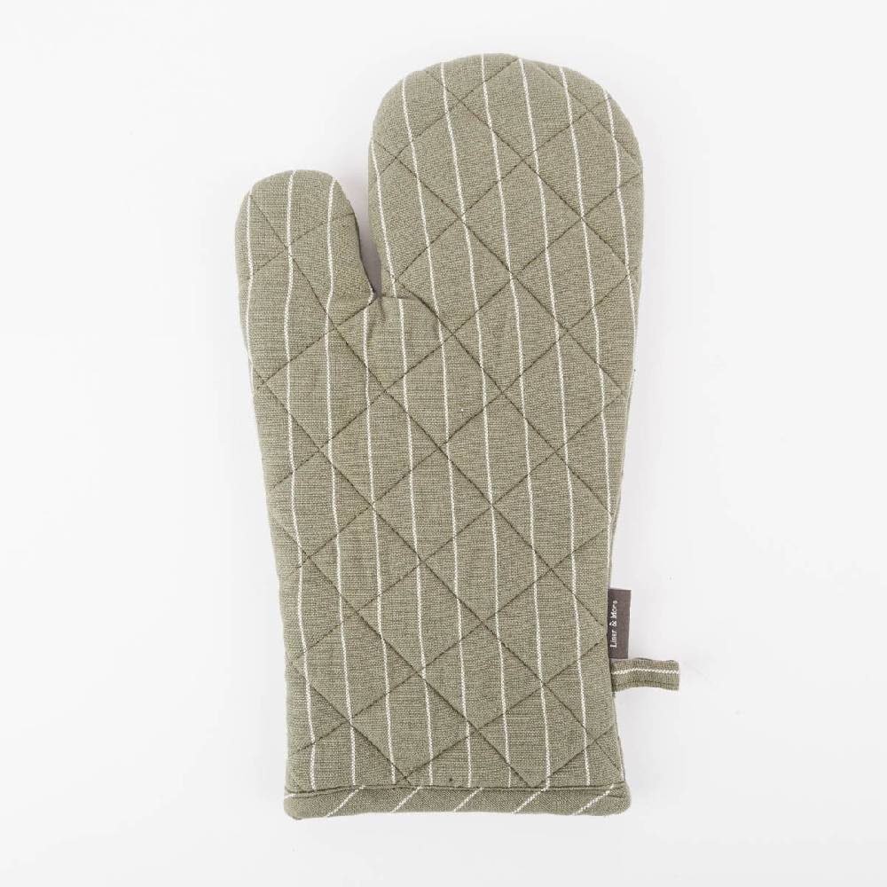 Schöner Leben Ofenhandschuh aus Baumwolle gestreift olivgrün weiß 18x33cm von Linen & More Verkauf