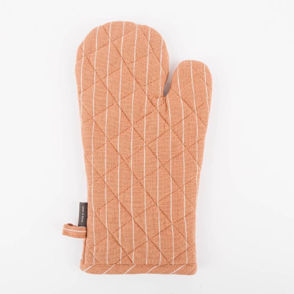 Schöner Leben Ofenhandschuh aus Baumwolle gestreift hellbraun weiß 18x33cm von Linen & More