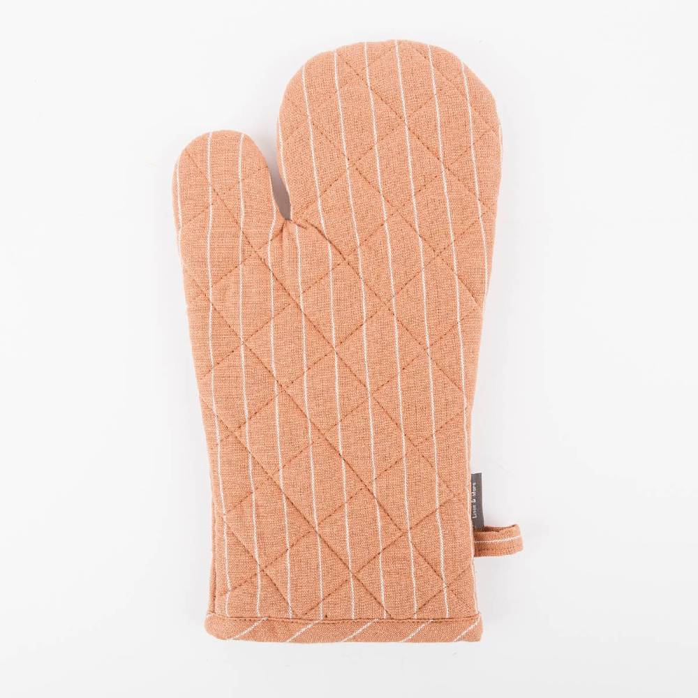 Schöner Leben Ofenhandschuh aus Baumwolle gestreift hellbraun weiß 18x33cm von Linen & More Super Sparpreis