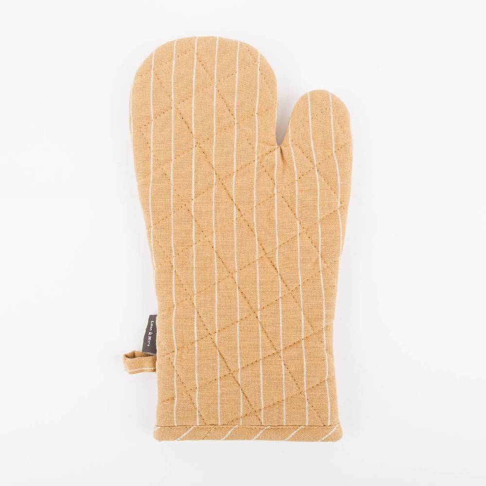 Schöner Leben Ofenhandschuh aus Baumwolle gestreift sandgelb weiß 18x33cm von Linen & More