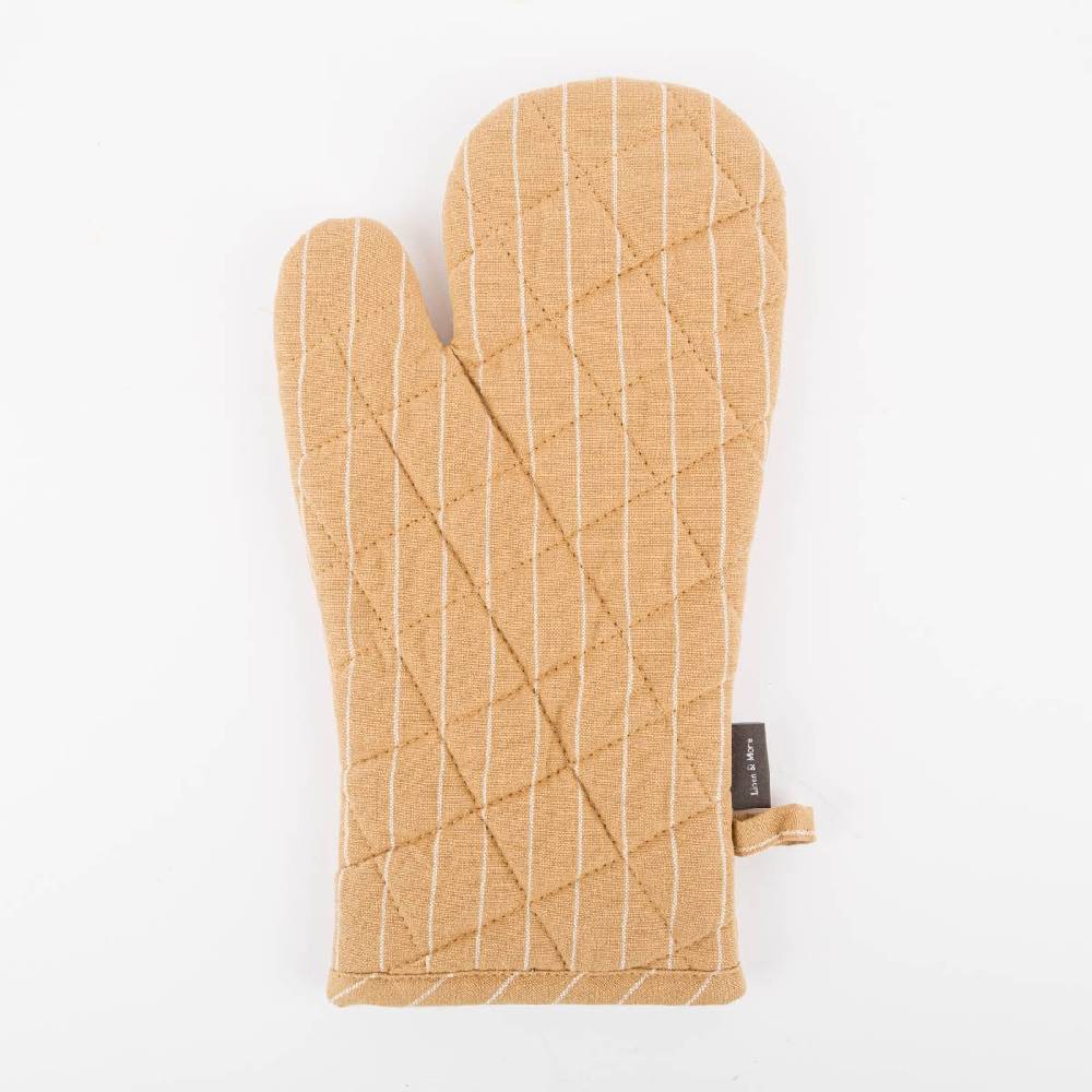 Schöner Leben Ofenhandschuh aus Baumwolle gestreift sandgelb weiß 18x33cm von Linen & More Hotsell