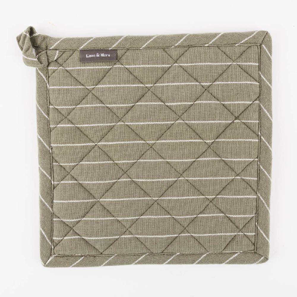 Schöner Leben Topflappen aus Baumwolle gestreift olivgrün weiß 20x20cm von Linen & More