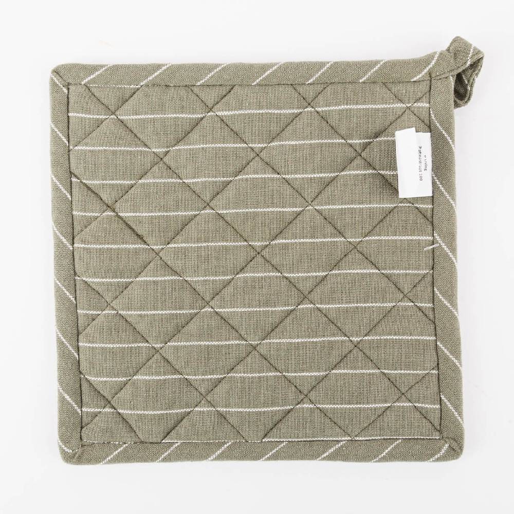 Schöner Leben Topflappen aus Baumwolle gestreift olivgrün weiß 20x20cm von Linen & More im Angebot
