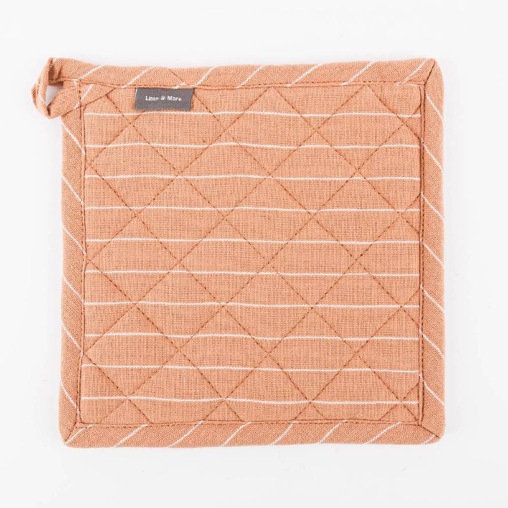 Schöner Leben Topflappen aus Baumwolle gestreift hellbraun weiß 20x20cm von Linen & More