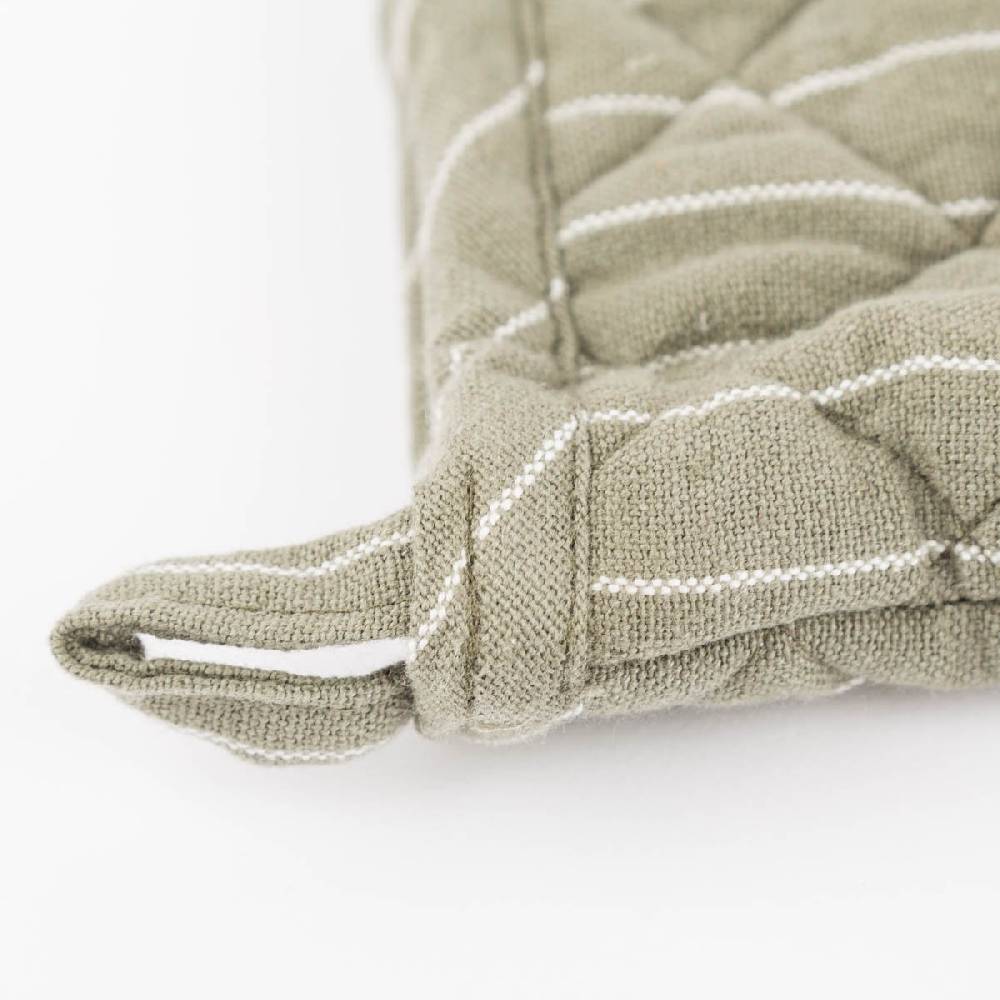 Schöner Leben 2er Set Ofenhandschuh aus Baumwolle gestreift olivgrün weiß 14x21cm von Linen & More Fabrikverkauf