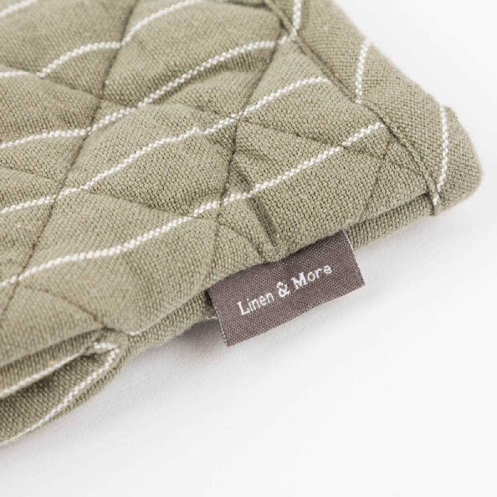 Schöner Leben 2er Set Ofenhandschuh aus Baumwolle gestreift olivgrün weiß 14x21cm von Linen & More Fabrikverkauf