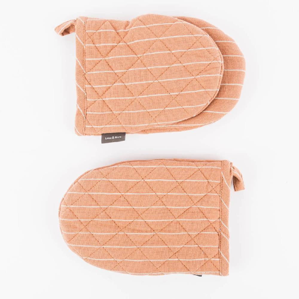 Schöner Leben 2er Set Ofenhandschuh aus Baumwolle gestreift hellbraun weiß 14x21cm von Linen & More