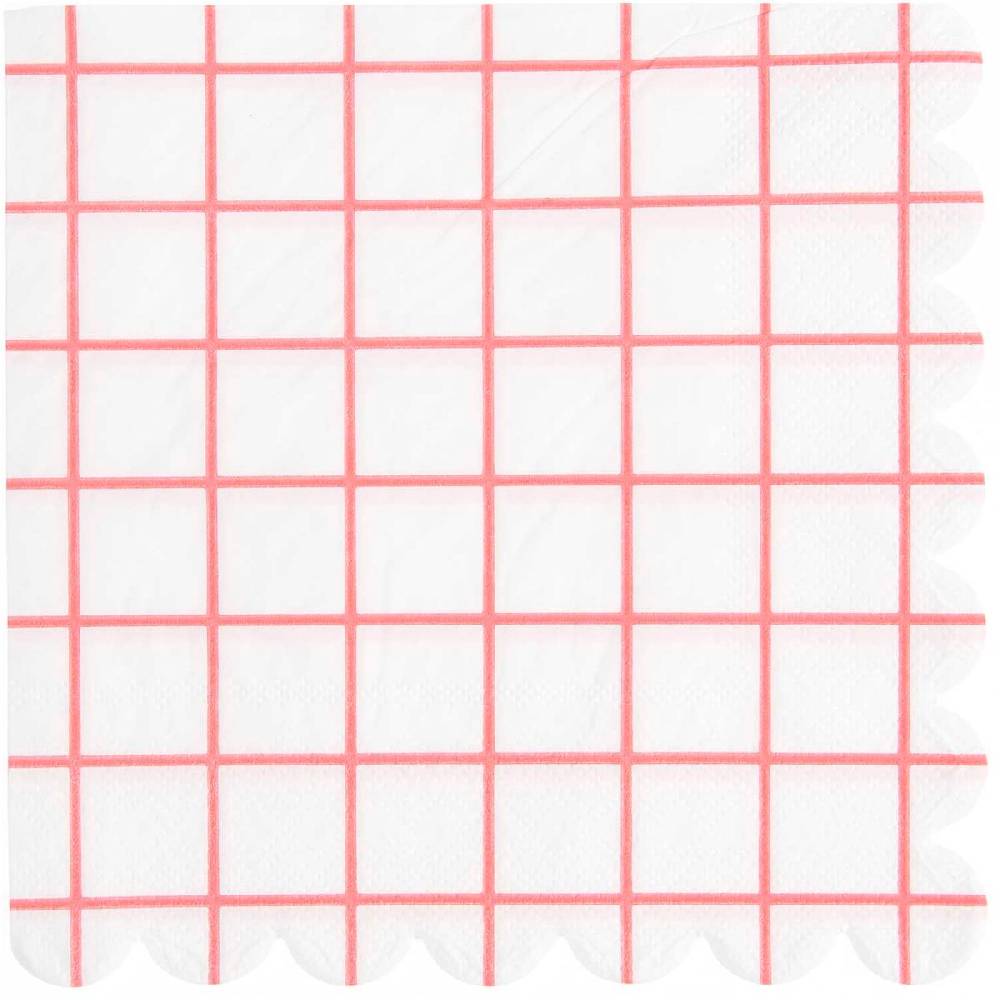 Schöner Leben Servietten Gitterkaro Neon Pink mit Wellenrand von Rico Design, 20 Stück