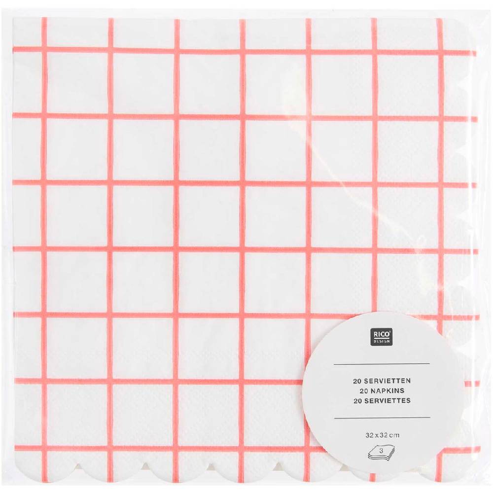 Schöner Leben Servietten Gitterkaro Neon Pink mit Wellenrand von Rico Design, 20 Stück Online
