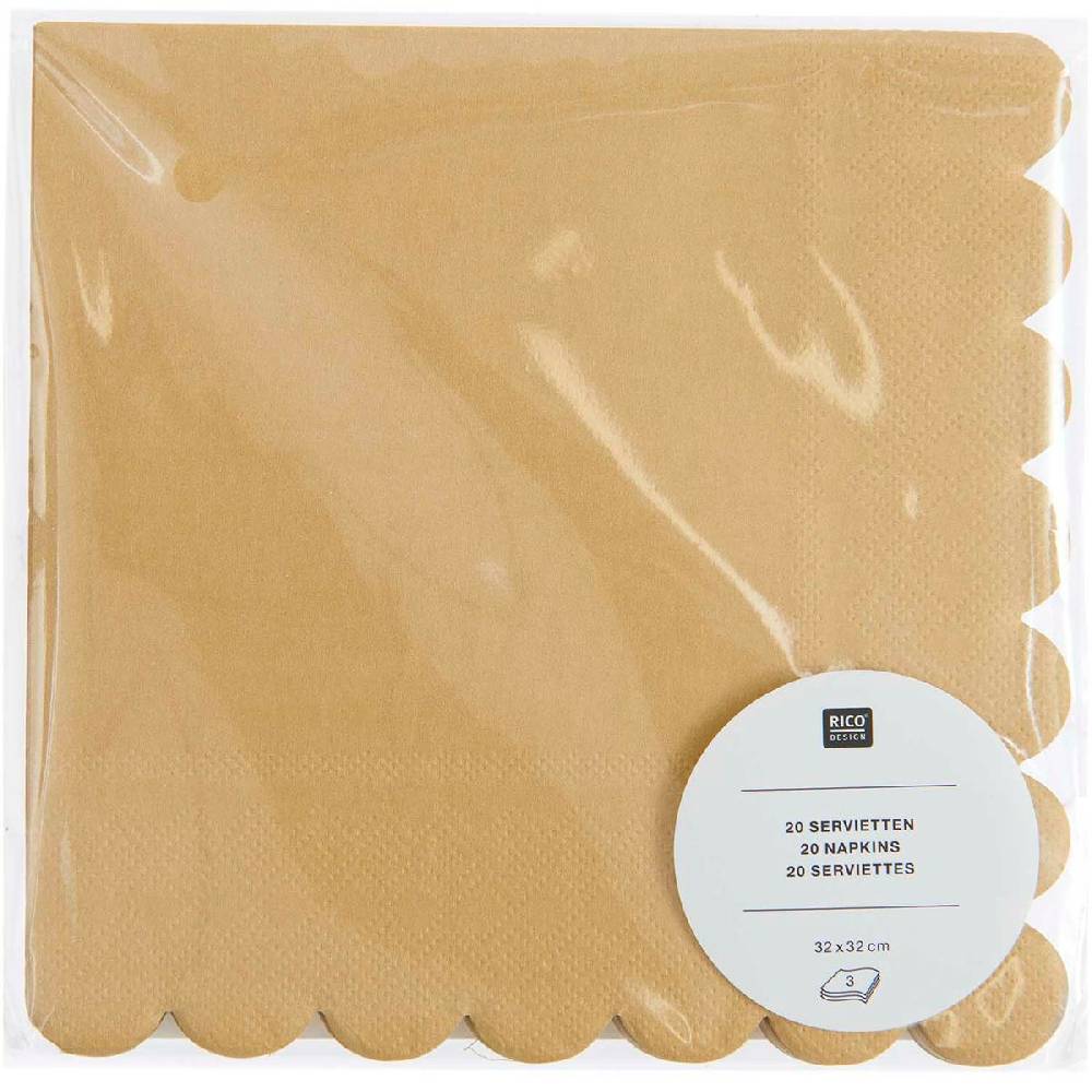 Schöner Leben Servietten Kraftpapier FSC mit Wellenrand natur von Rico Design, 20 Stück Outlet