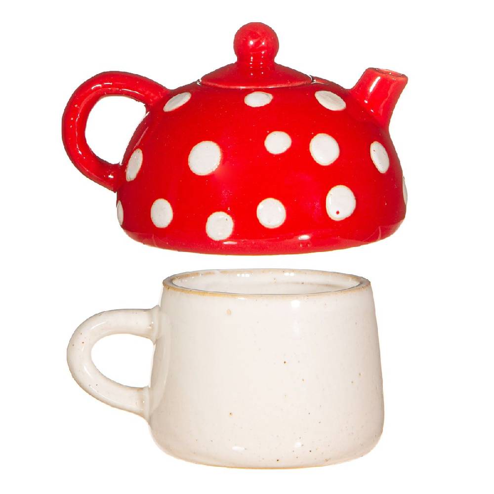 Schöner Leben Kanne und Tasse Tea for One Fliegenpilz Keramik von Sass & Belle 13,5x10,5cm Fabrikverkauf