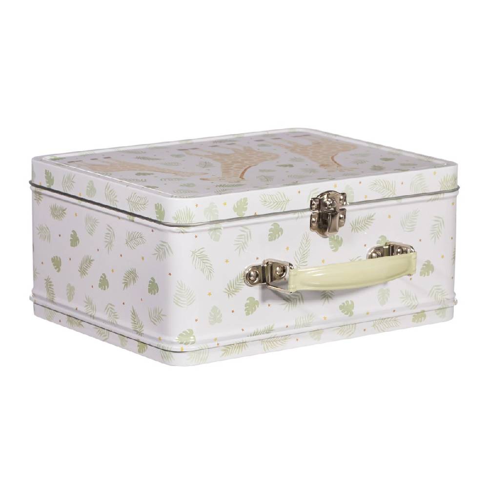 Schöner Leben Lunchbox Koffer mit Giraffen aus Metall weiß beige grün 22x17x10cm von Sass & Belle Angebote