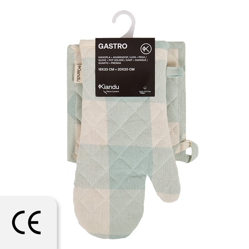 Schöner Leben Ofenhandschuh und Topflappen Gastro aus Baumwolle Karos mintgrün beige Günstiger Verkauf