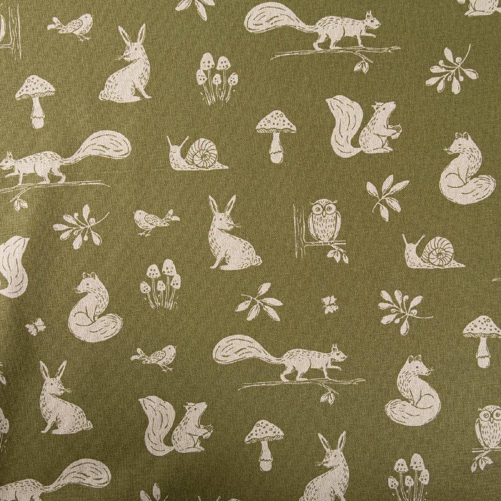 Schöner Leben Dekostoff Halbpanama Forest Animal Scene Waldtiere grün beige 1,4m Breite Verkauf