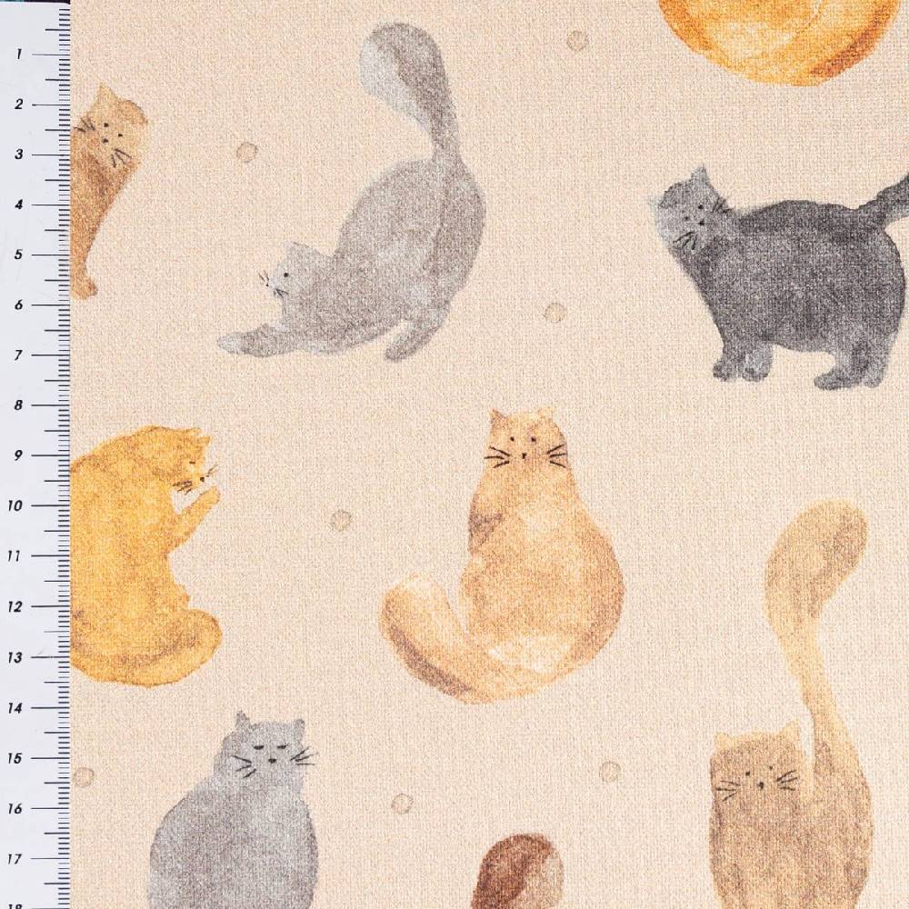 Schöner Leben Dekostoff Baumwollstoff Halbpanama Digitaldruck Cat Furry Friend Katzen natur 1,40m Breite Angebote