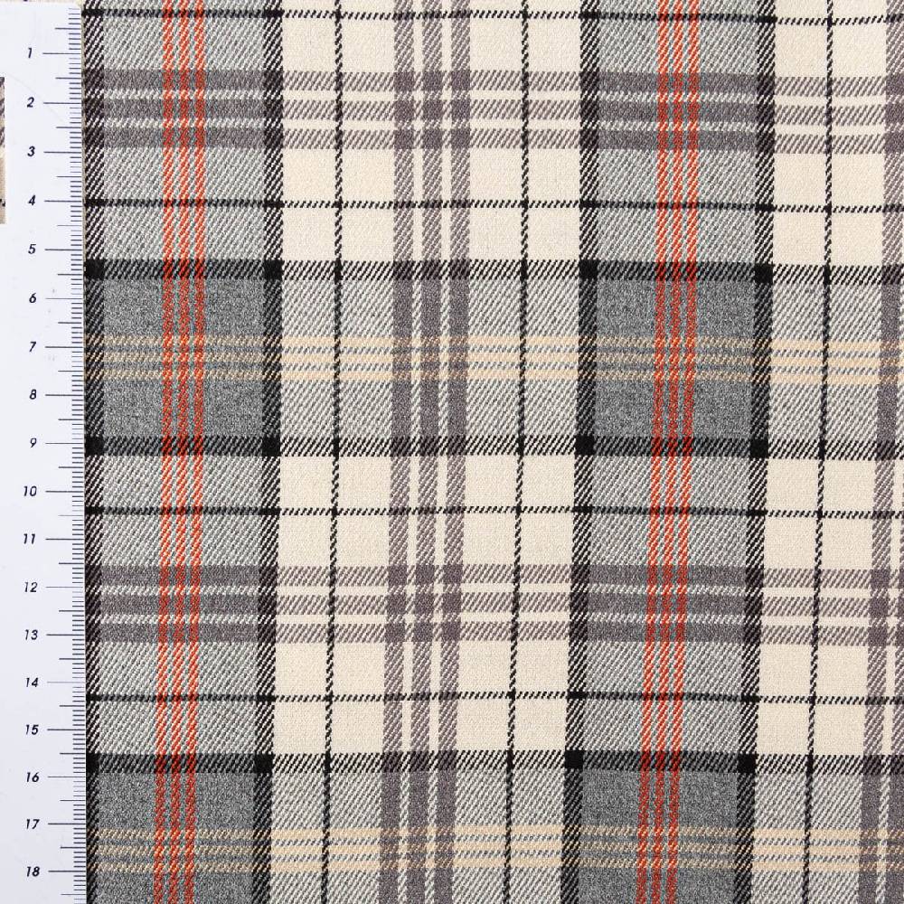 Schöner Leben Viskose Stoff Tartan Muster Schottenkaro kariert beige grau rot 1,4m Breite Fabrikverkauf