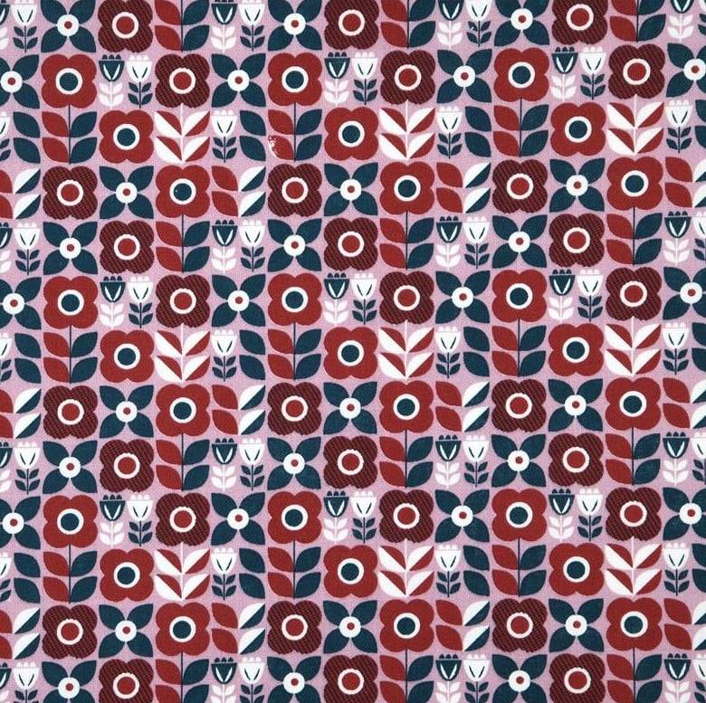 Schöner Leben Baumwollstoff Retro Blumen rot rosa 1,40m Breite Auslauf