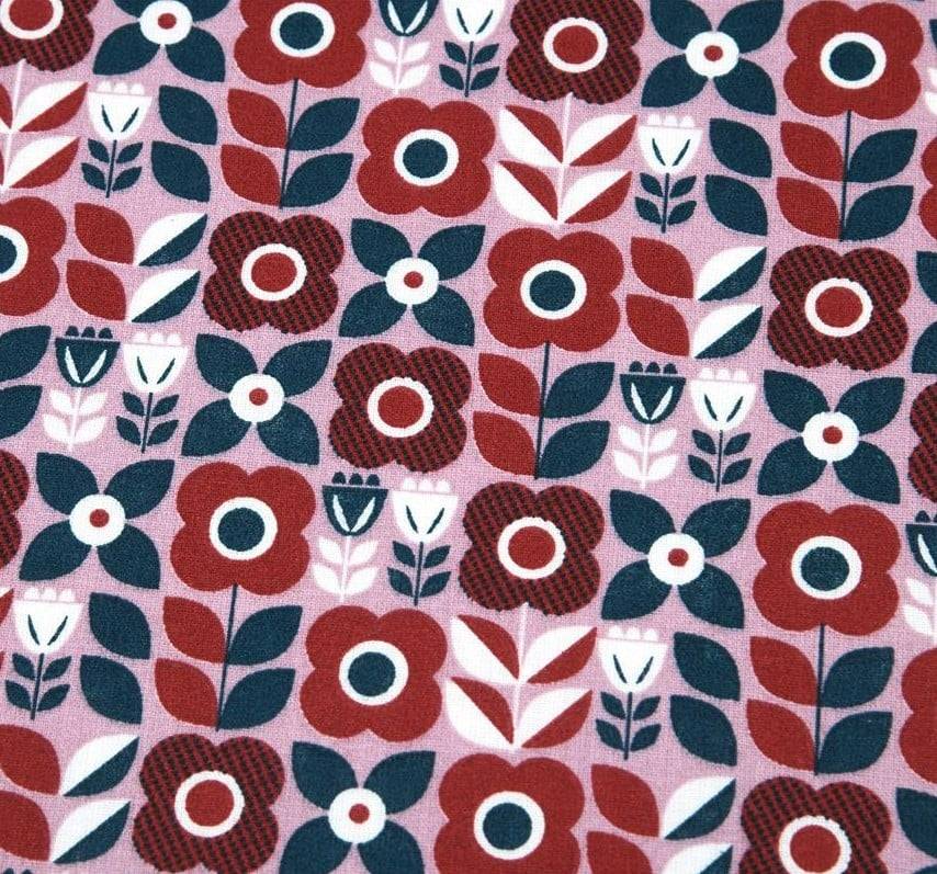 Schöner Leben Baumwollstoff Retro Blumen rot rosa 1,40m Breite Auslauf