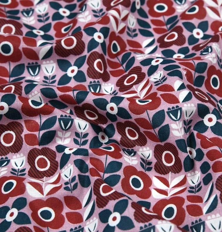 Schöner Leben Baumwollstoff Retro Blumen rot rosa 1,40m Breite Auslauf