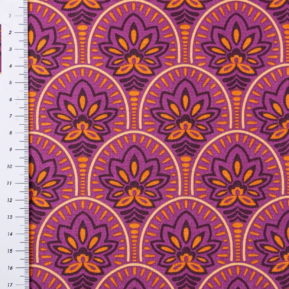 Schöner Leben Tischdeckenstoff abwaschbar Baumwollstoff beschichtet ABSTRACT Art Deco Blumen Bogen violett 1,45m Breite Verkauf