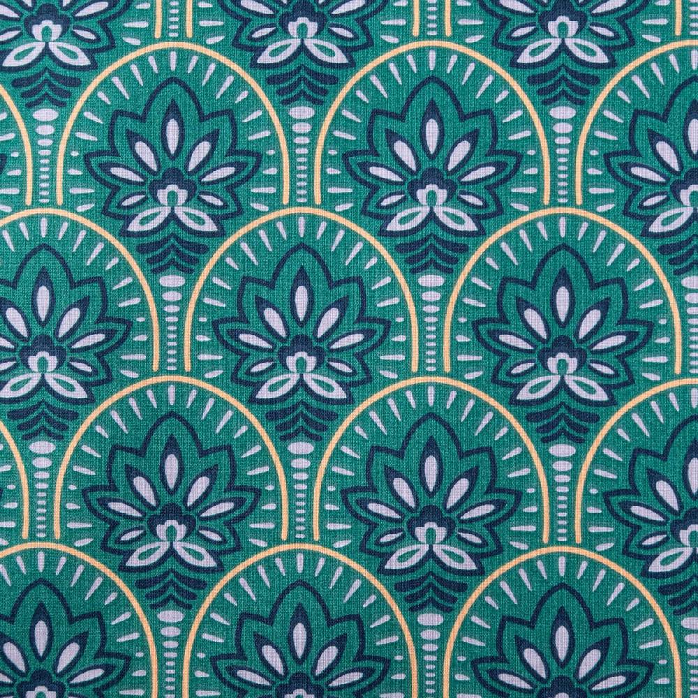 Schöner Leben Tischdeckenstoff abwaschbar Baumwollstoff beschichtet ABSTRACT Art Deco Blumen Bogen petrol blau 1,45m Breite